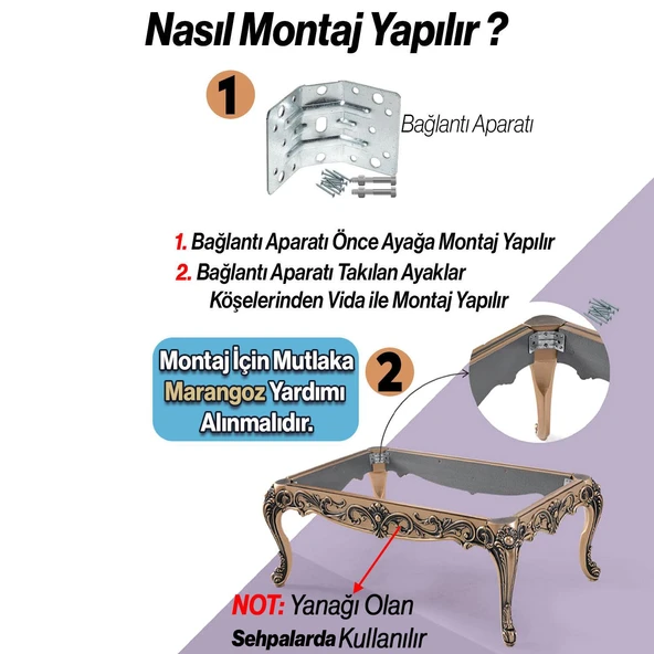 Elips 4 ADET Sehpa Ayağı 42 cm Plastik Siyah Gold Masa Ayak Mutfak Sehpası Masası Mobilya Ayakları - Resim 5