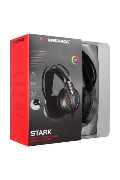 Rampage Stark RM-K6 RGB 7.1 USB Kablolu Kulak Üstü Oyuncu Kulaklığı Outlet - 8