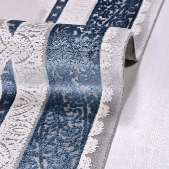 İpek Halı Blossom Koleksiyonu 13615 Mavi 80 x 300 cm - 5