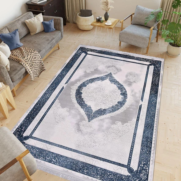 İpek Halı Blossom Koleksiyonu 13615 Mavi 80 x 300 cm - 2