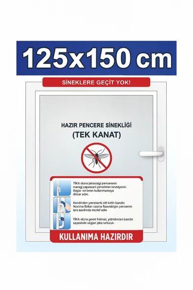 Çift Kanatlı Hazır Tür Sineklik 125 X 150 Hesaplı Kolay Montaj + 4 mt Bant Hediye