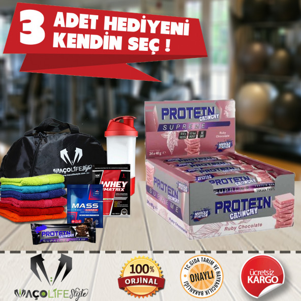 Muscle Station Supreme Crunchy Protein Bar 24 Adet + 3 HEDİYE