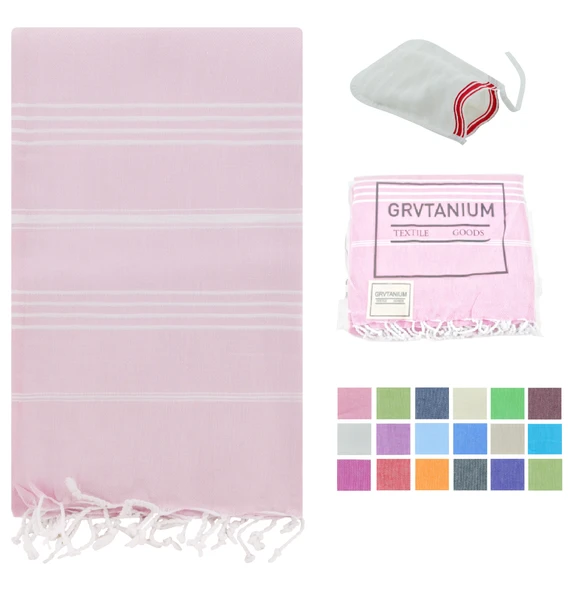 GRVTANIUM Pembe %100 Pamuk 180x100cm Peştemal Püsküllü Banyo,Plaj,Hamam Havlusu Kese Hediyeli M2