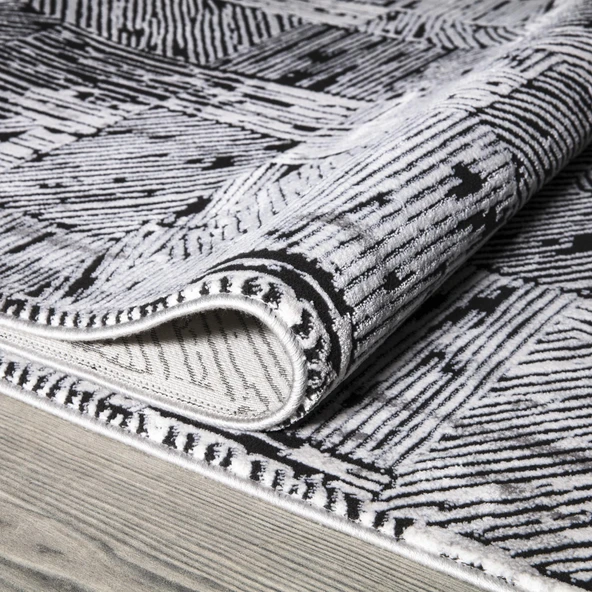 İpek Halı Kişiye Özel Ölçü Kesme Sedefkar Koleksiyonu 16600 Gri 200 x 550 cm - 3