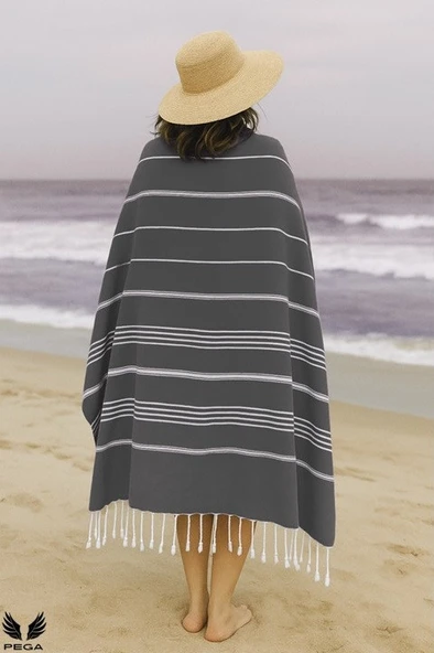 Pega Sultan Peştamal 90x170 cm %100 Koton Siyah Plaj Havlusu - 3