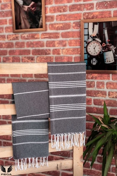 Pega Sultan Peştamal 90x170 cm %100 Koton Siyah Plaj Havlusu - 2