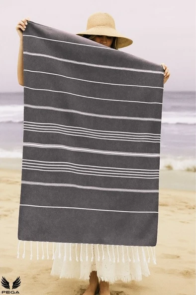 Pega Sultan Peştamal 90x170 cm %100 Koton Siyah Plaj Havlusu - 4