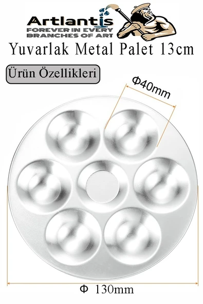Yuvarlak Metal Palet 1 Adet Metal Boya Paleti 7 Hazneli 13 cm Paslanmaz Resim Boyama Paleti Fırça Hediyeli - 3