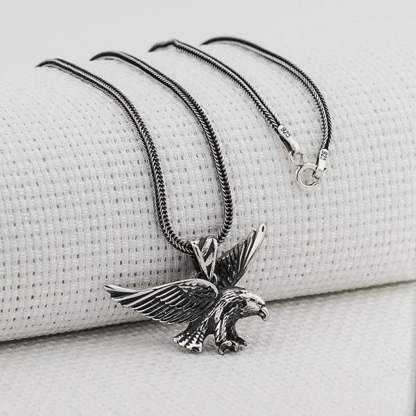 Kartal Tasarımlı Kalın Zincirli 925 Ayar Gümüş Kolye ürün görseli