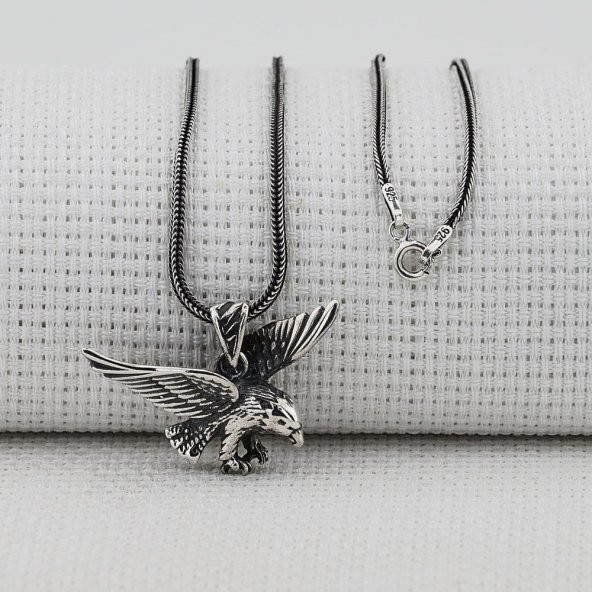 Kartal Tasarımlı Kalın Zincirli 925 Ayar Gümüş Kolye - Resim 2