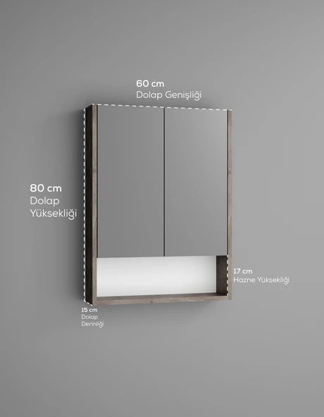 Lotus MDF 2 Kapaklı Aynalı Banyo Dolabı Lavabo Üstü Dolap Çok Amaçlı Banyo Dolabı - 8