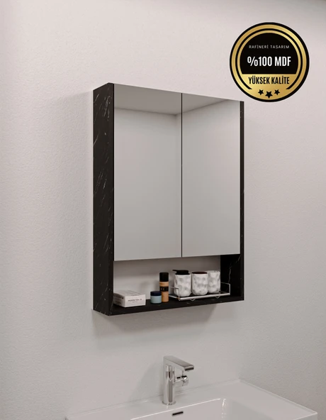 Lotus MDF 2 Kapaklı Aynalı Banyo Dolabı Lavabo Üstü Dolap Çok Amaçlı Banyo Dolabı - 10