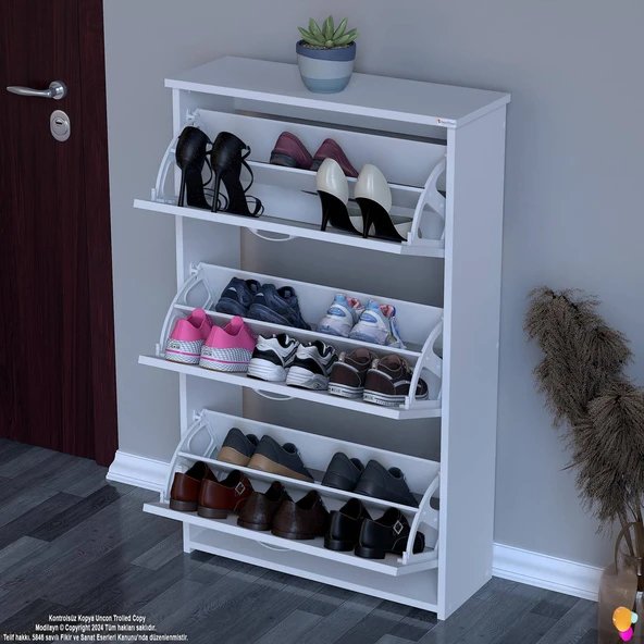 Modilayn WEST Antre 72x116x26 cm’ lik 3 Düşer Kapak 6 Göz Bölmeli Ayakkabılık - Resim 3