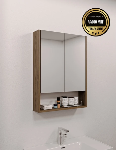 Lotus MDF 2 Kapaklı Aynalı Banyo Dolabı Lavabo Üstü Dolap Çok Amaçlı Banyo Dolabı - 6