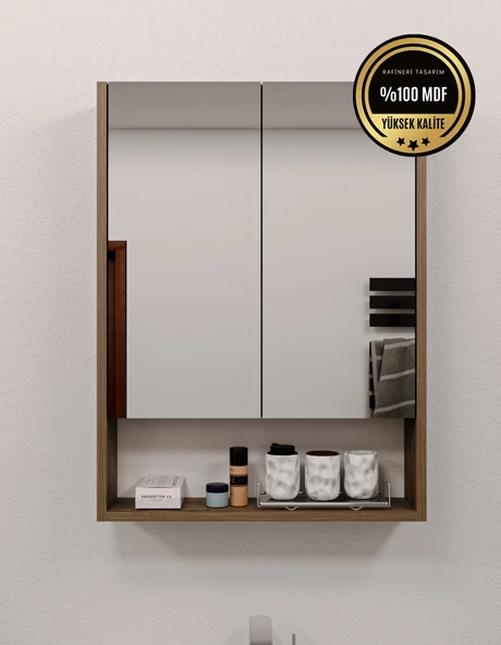 Lotus MDF 2 Kapaklı Aynalı Banyo Dolabı Lavabo Üstü Dolap Çok Amaçlı Banyo Dolabı - 5