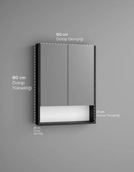 Lotus MDF 2 Kapaklı Aynalı Banyo Dolabı Lavabo Üstü Dolap Çok Amaçlı Banyo Dolabı - 12