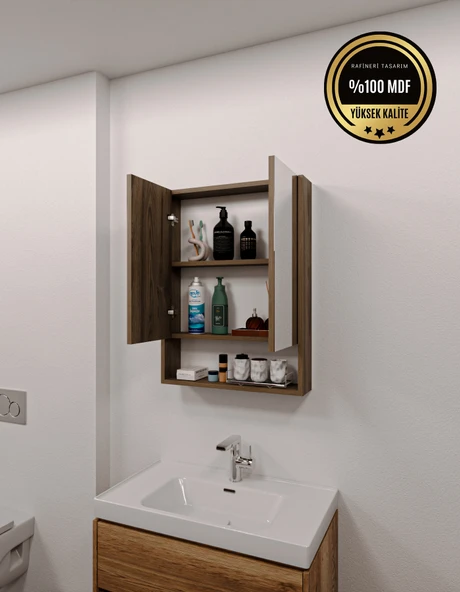 Lotus MDF 2 Kapaklı Aynalı Banyo Dolabı Lavabo Üstü Dolap Çok Amaçlı Banyo Dolabı - 7
