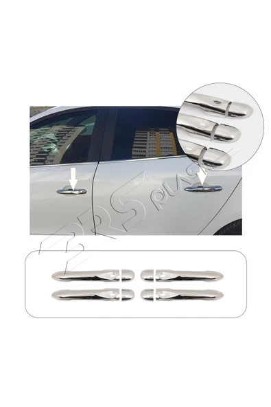 BRSPLAST  Renault Fluence Uyumlu 2010-2016 Krom Kapı Kolu 4 Kapı 4 Kol Sensörlü Paslanmaz Çelik