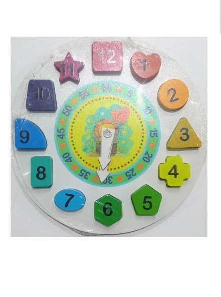Zhltoys Ahşap Aslan Geometrik Saat Oyuncak Bultak Renkli Saat