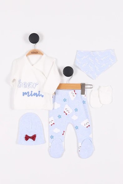 Bebe Mavisi (0-3 Ay) Bear Nakışlı Bebek Zıbın Takım 280066