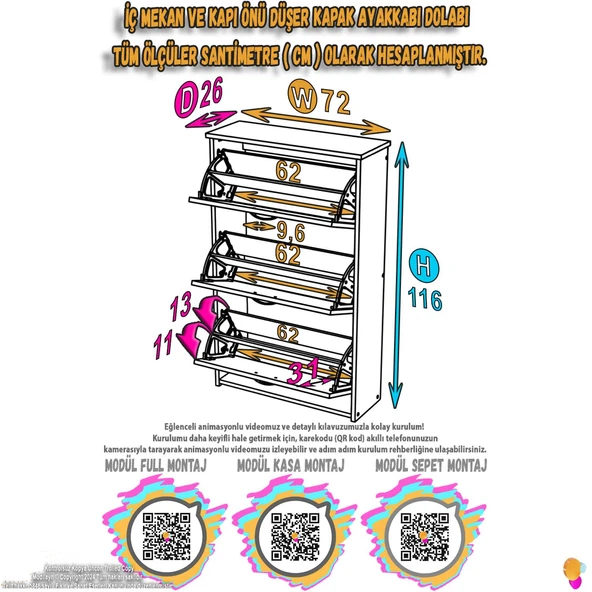 Modilayn WEST Antre 72x116x26 cm’ lik 3 Düşer Kapak 6 Göz Bölmeli Ayakkabılık - 4