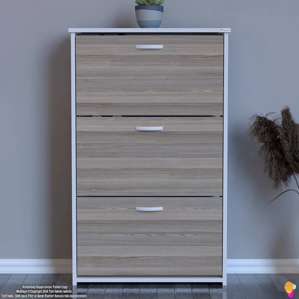 Modilayn WEST Antre 72x116x26 cm’ lik 3 Düşer Kapak 6 Göz Bölmeli Ayakkabılık - Resim 3