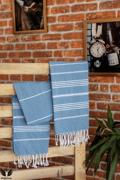 Pega Sultan Peştamal 90x170 cm %100 Koton Koyu Turkuaz Plaj Havlusu - 2