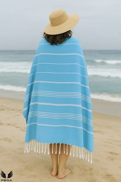 Pega Sultan Peştamal 90x170 cm %100 Koton Koyu Turkuaz Plaj Havlusu - 3