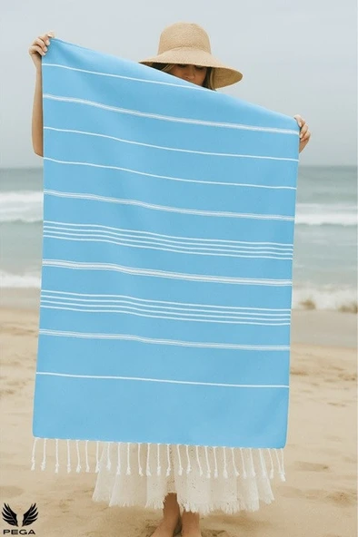 Pega Sultan Peştamal 90x170 cm %100 Koton Koyu Turkuaz Plaj Havlusu - 4