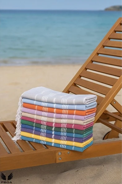 Pega Sultan Peştamal 90x170 cm %100 Koton Koyu Turkuaz Plaj Havlusu - 9