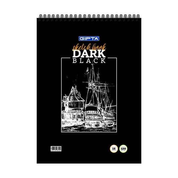 GIPTA DARK SPİRALLİ SİYAH RESİM DEFTERİ A4 15 YAPRAK 40