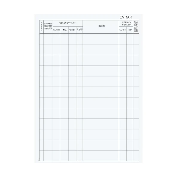 DİLMAN EVRAK KAYIT DEFTERİ 96 YAPRAK CİLTLİ - 2