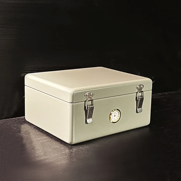 Mezmob İspanyol Sedir Humidor Puro Kutusu Baskı Kilitli Fitilli Haki Yeşil Lake Boya Analog - 8