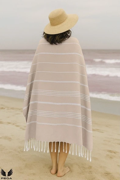 Pega Sultan Peştamal 90x170 cm %100 Koton Açık Bej Plaj Havlusu - 3