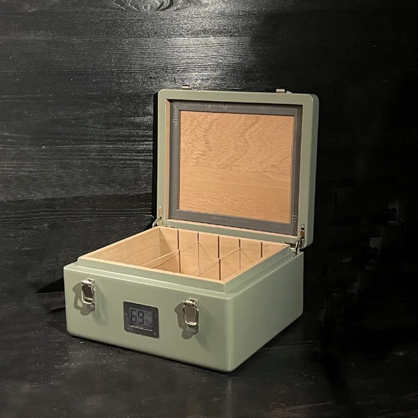 Mezmob İspanyol Sedir Humidor Puro Kutusu Baskı Kilitli Fitilli Haki Yeşil Lake Boya Dijital - 8