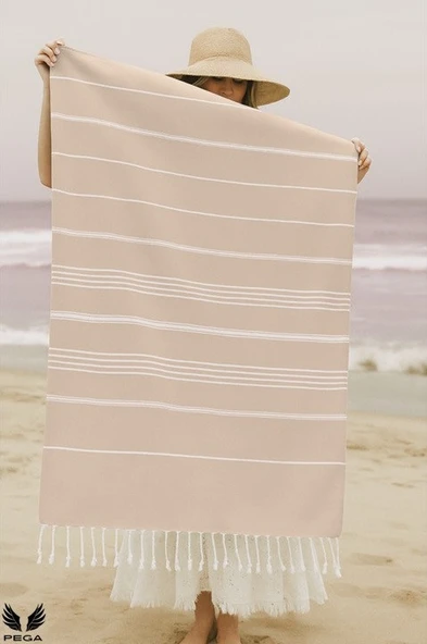 Pega Sultan Peştamal 90x170 cm %100 Koton Açık Bej Plaj Havlusu - 4