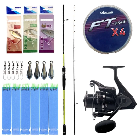 Yek Outdoor Hazır Tekne Oltası Seti Okuma Orata Tekne Kamışı 202cm 150-200gr 2 Parça Olta Kamışı&Okuma Wave Power WP-8000A1 Olta Makinesi