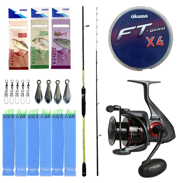 Yek Outdoor Hazır Tekne Oltası Seti Okuma Orata Tekne Kamışı 202cm 150-200gr 2 Parça Olta Kamışı&Okuma Ceymar C-8000A 7+1BB Olta Makinesi