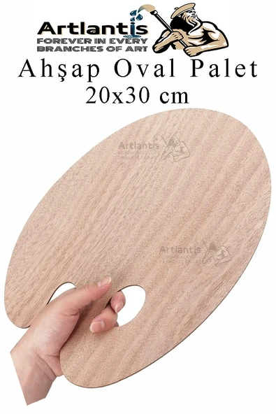 Ahşap Oval Palet Naturel 20x30 cm 1 Adet Orta Boy Ahşap Boya Paleti Resim Boyama Tepsisi Akrilik Guaj Karıştırıcı