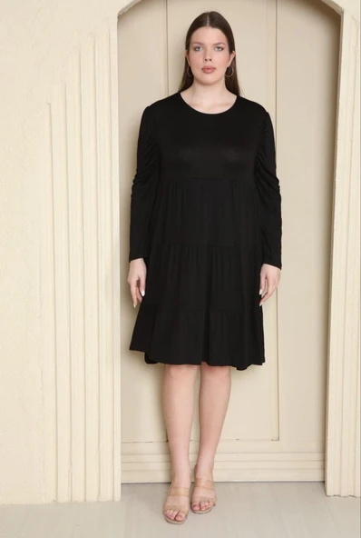 KADIN BÜYÜK BEDEN Viskon Kloş Çok Rahat Elbise - 6