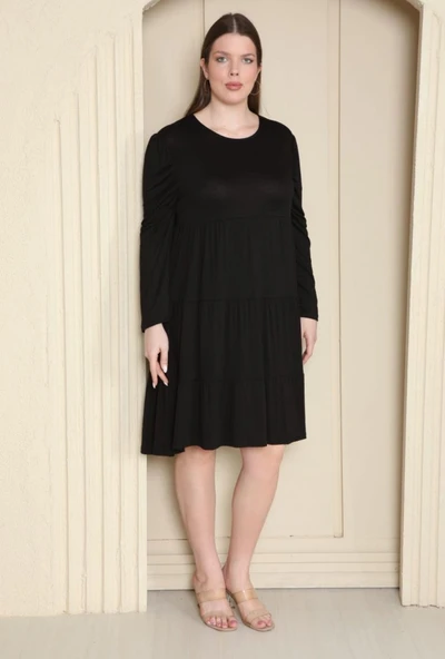 KADIN BÜYÜK BEDEN Viskon Kloş Çok Rahat Elbise - 7