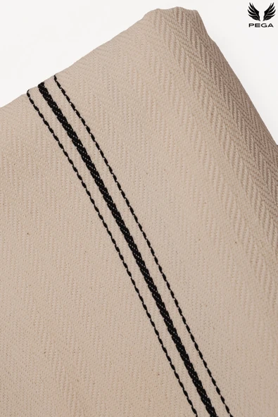 Pega 200x240 cm %100 Koton Siyah Çizgili Bej Koltuk Örtüsü Şalı Çift Kişilik Pike - 3