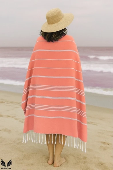 Pega Sultan Peştamal 90x170 cm %100 Koton Turuncu Plaj Havlusu - 3