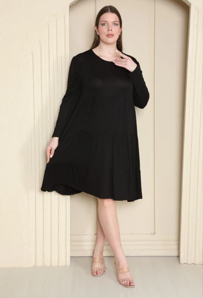 KADIN BÜYÜK BEDEN Viskon Kloş Çok Rahat Elbise - 3