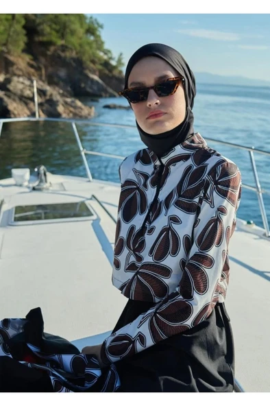 Mayovera Dinamik Kahve Paraşüt Kumaş Tasarım Tesettür Mayo - Resim 16