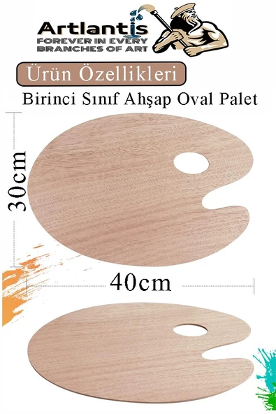 Ahşap Oval Palet Naturel 30x40 cm 1 Adet Büyük Boy Ahşap Boya Paleti Resim Boyama Tepsisi Akrilik Guaj Karıştırıcı - 2