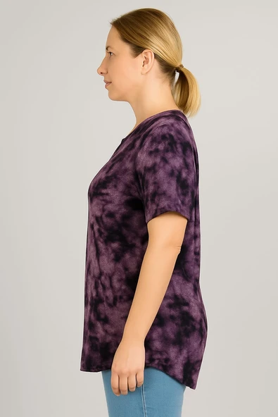 KADIN BÜYÜK BEDEN Bebe Yaka Bağcık Detaylı Batik desen Bluz - 7