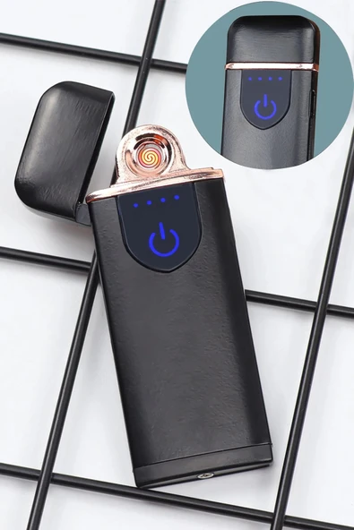 Kapaklı Işıklı  USB Şarjlı Çakmak Alevsiz Elektronik Çakmak Rüzgarda Sönmez Kablo Dahil (483483) - 2