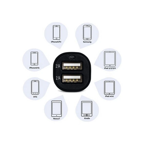 Çift USB Girişli 2.1 AMP Araç Çakmak Soketi (483483) - 3