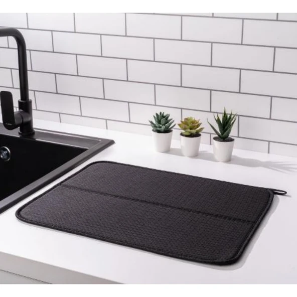 Mikrotex Bulaşık Matı Süper Emici Bulaşık Kurutma Matı 45x36cm Tezgah Üstü Bulaşık Matı Siyah - 2